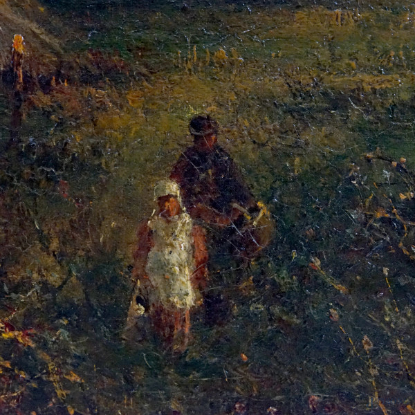 Vittorio Avondo (1836-1910) attr.a, Paesaggio con figure, olio su tela, cm 61x92, entro cornice.