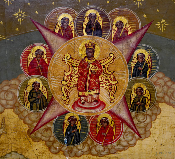Icona russa, XIX secolo, tempera su tavola, cm 46x38,5