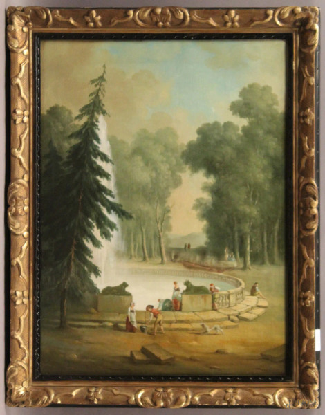 Scorcio di villa Borghese, olio su tela, 61x46 cm, XIX sec, entro cornice, (difetti alla tela).