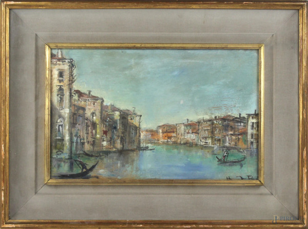 Veduta di Venezia, olio su tavola, cm. 21,5x34, firmato, entro cornice.