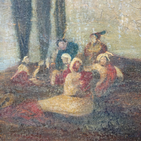 Pittore toscano del XIX secolo, Veduta di Firenze da Piazzale Michelangelo con concertino, olio s...