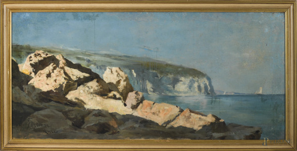 Costa di Anzio, olio su tela, cm 46,5x49, firmato e iscritto "Anzio" in basso a sinistra, entro cornice, (difetti)