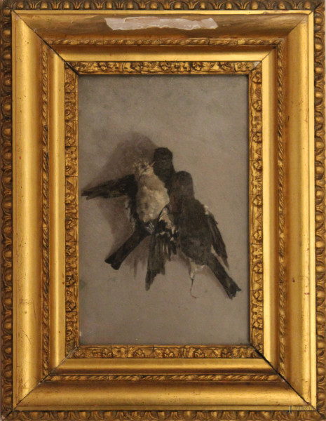 Cacciagione, olio su tela, 30x20 cm, entro cornice