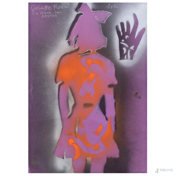 Giosetta Fioroni (1932-), Il segno del destino, 2010, tecnica mista su carta, cm 50X35, firmato, titolato e datato in alto, (segni di usura, lievi abrasioni)