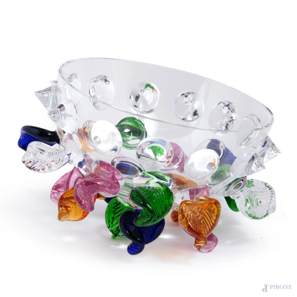 Centrotavola Isotta Driade in vetro di Murano, XX secolo, cm 18x22,5, (orlo interno)