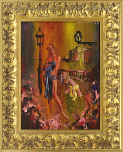 Mauro Stampatori, 1970. Bagnanti, dipinto ad olio su tela, cm 40 x 30, in cornice.