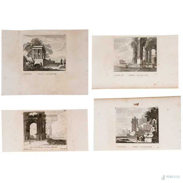 Gabriel Perelle, (1604 – 1677) Lotto di quattro acqueforti dalla serie "I paesaggi", foglio cm 16,5x21,5, (segni di usura,foxing)