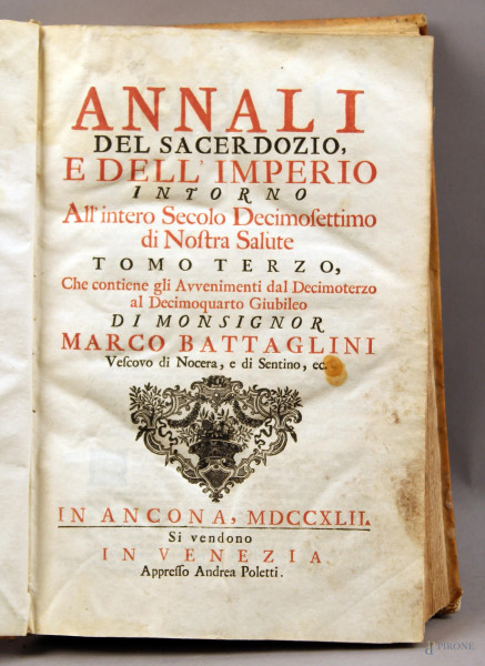 Libro - Annali del sacerdozio e dell&#39;imperio, Ancona 1742.