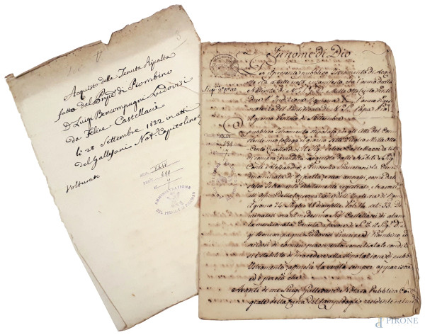 Antico manoscritto del 1822 composto da 14 pagine, reca Bolli Papali