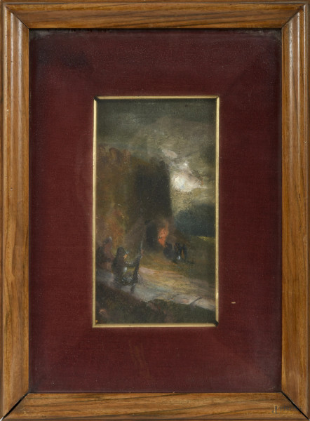 Turno di guardia, XIX - XX secolo, olio su tavoletta, cm 20,5x11, entro cornice, (segni di usura, lievi abrasioni)