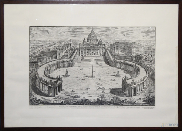 Basilica de Vaticano, antica incisione 70x98 cm, entro cornice.