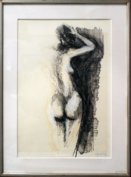 Nudo di donna, china su carta firmata Spigai, cm 58 x 43.