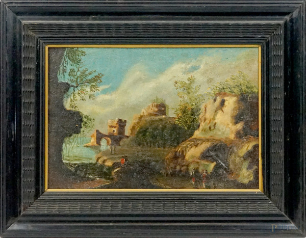 Paesaggio, olio su tela, cm 23x33, XX secolo, entro cornice