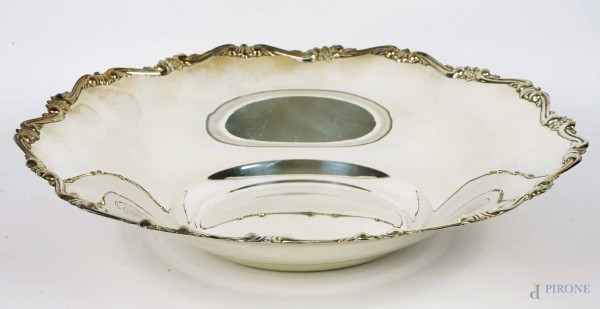 Centrotavola in argento, profilo cesellato, cm 5,5x28, gr. 305
