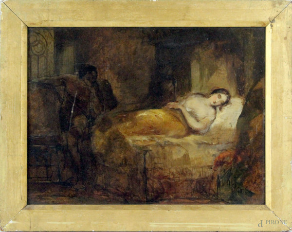 Venere dormiente, tecnica mista su carta, cm 21x29, XX secolo, entro cornice