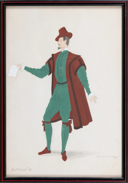 Umberto Onorato (1898-1967), Antonio, tecnica mista su carta, cm 41x28, firmato in basso a destra, entro cornice, (lievi segni di usura)