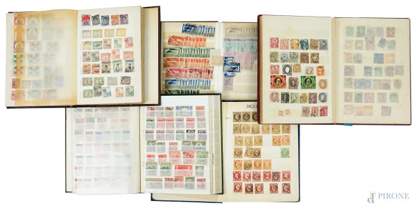 Lotto di cinque album di francobolli da collezione di vari paesi europei, ingombro max cm 23x18, (difetti).