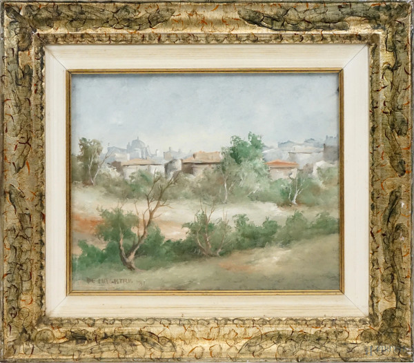 Leonardo De Magistris - Paesaggio, olio su tela, cm 40x50, entro cornice