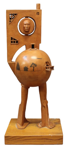 Fabio Provinciali - La Casa, scultura in terracotta con inserzioni in terranera con base in legno, h. 63 cm
