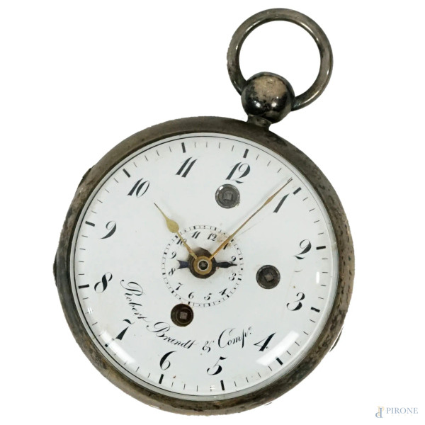Robert Brandt, Orologio da tasca a doppia cassa in argento, diam. cm 5,5, (meccanismo da revisionare)