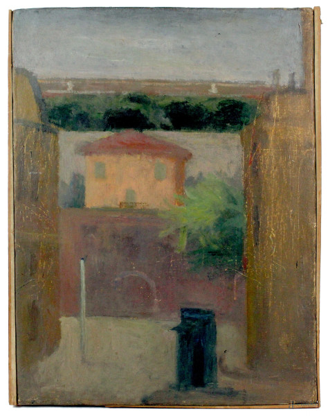 Scorcio urbano, olio su tela, cm 51x38,5, XX secolo, (difetti).