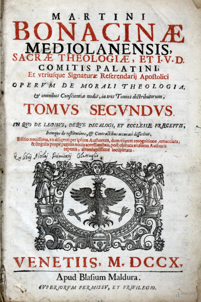 Sacrae theologia, di Martini Bonacinae Mediolanensis, Venezia, 1710, Vol. II, tomi II e III