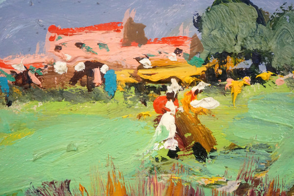 Paesaggio, olio su masonite, cm 24x30, firmato, entro cornice