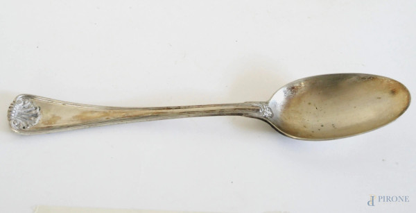 Cucchiaio in argento 800, lunghezza cm 25, peso gr 129