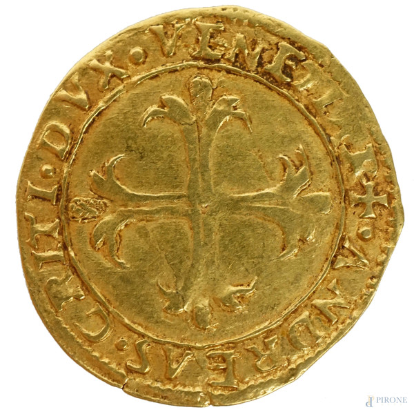 VENEZIA - ANDREA GRITTI (1523-1538), Scudo  in oro, cm 2,5x2,5, peso gr.3,2, (difetti).