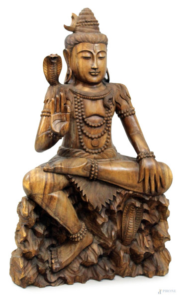 Shiva, scultura in legno intagliato, cm h 80x45x20, arte orientale, XX secolo, (segni del tempo).