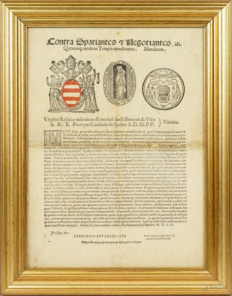 Documento del 1559, cm 40x30, entro cornice