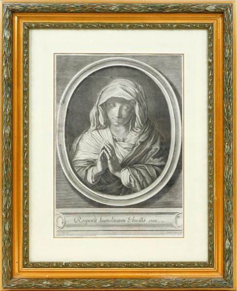 Vergine orante dal Sassoferrato (1609-1685), stampa, cm 43x30, XX secolo, entro cornice.