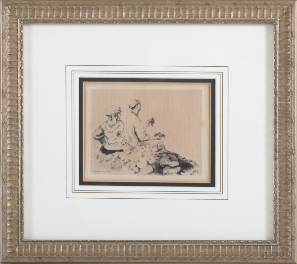 Route de Castellammare (da Giuseppe de Nittis), XIX secolo, acquaforte pubblicata nella Gazette des Beux Arts, lastra cm 11x13, firmata in lastra in basso a destra, (tracce di umidità, bruniture, foxing, gore)