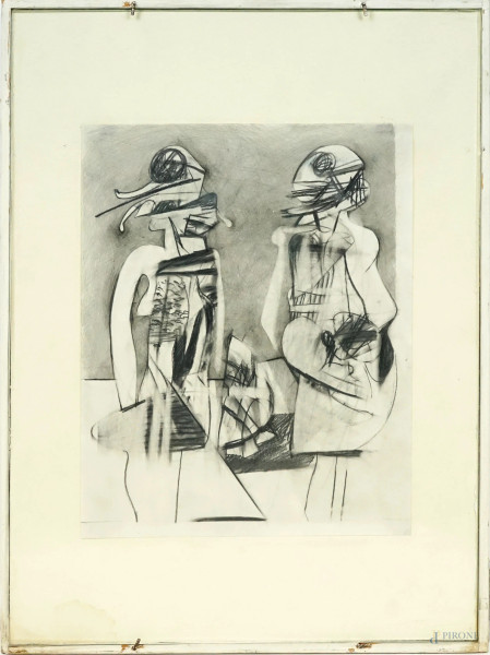 Artista surrealista del XX secolo, Figure scomposte, disegno a matita su carta, cm 28x22, XX secolo, entro cornice.