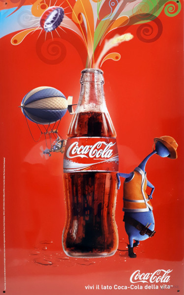 Coca Cola, rara locandina vintage il latta, cm 50x30