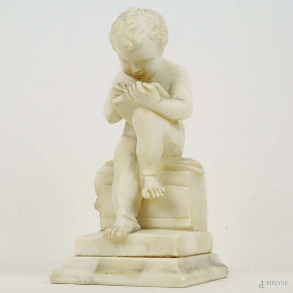 Bambino che scrive, scultura in marmo bianco da un modello di Antonio Canova, XX secolo, cm h 20, (lievi difetti)