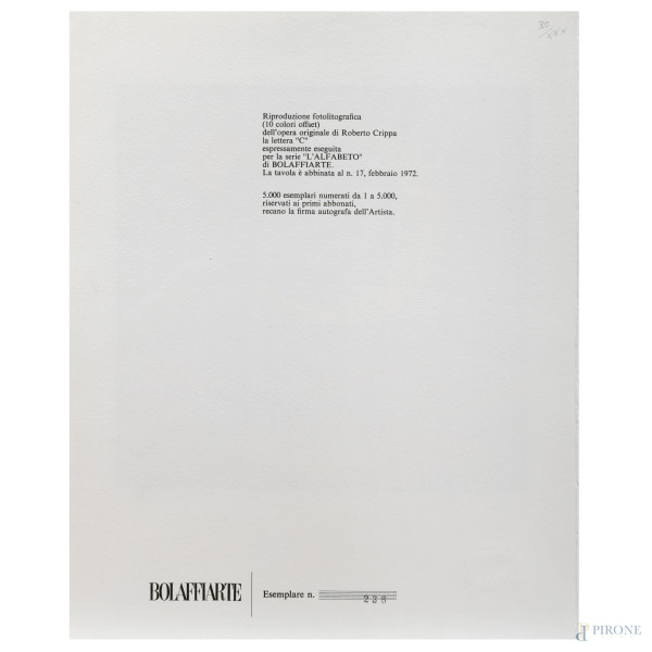 Riproduzione fotolitografica dell'opera di Roberto Crippa "Lettera C", eseguita per la serie Alfa...