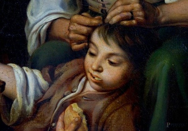 Toeletta domestica (da Bartolomé Esteban Murillo, 1618-1682), XIX secolo, olio su tela, cm 45x36,...