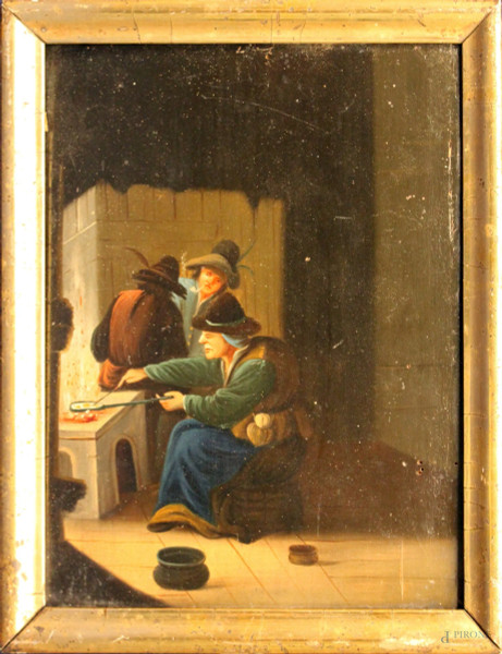 Scena di interno, Scuola tedesca del XVIII sec., olio su tavola, cm  27 x 21.