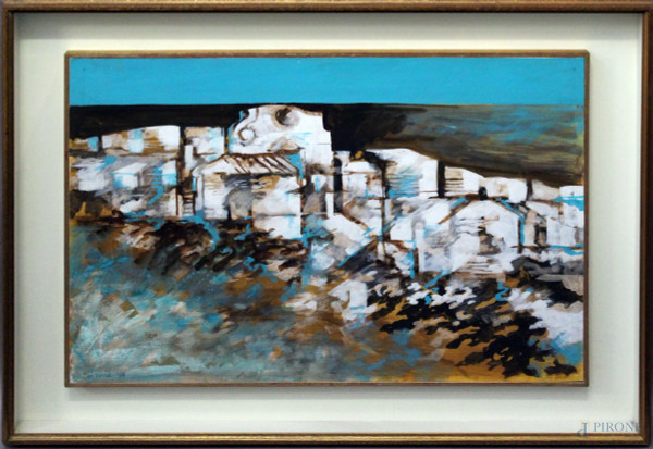 Mario Bardi - Paesaggio, tempera su carta, cm 50 x 70, entro cornice.