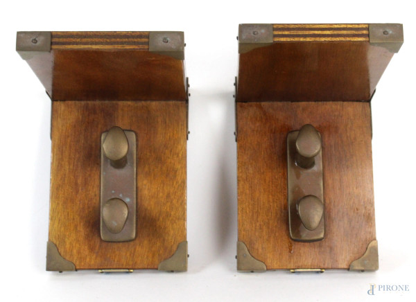 Coppia di fermalibri Marinerier Amalfi, in legno e metallo dorato, cm h18x16,5x12, XX secolo