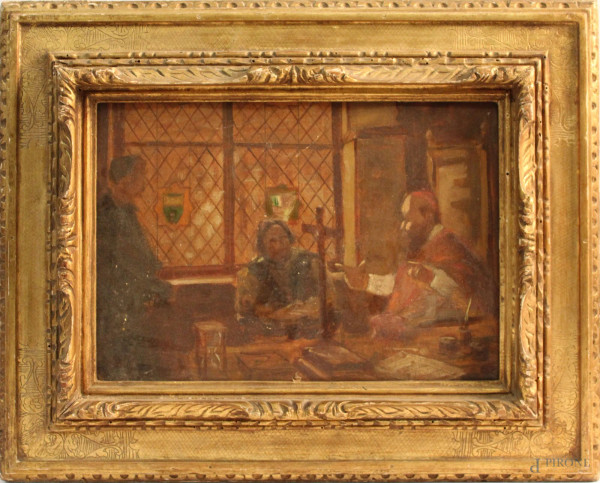 San Francesco di Sales, olio su cartone 25x35 cm, entro cornice.