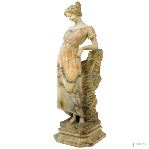 Figura femminile, scultura in alabastro policromo, cm h74,5, XIX-XX secolo, (difetti)