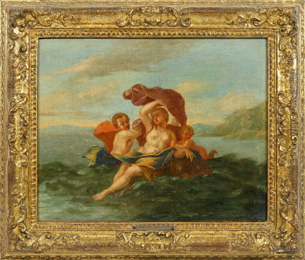 Pittore francese, attivo tra la fine del XVIII e il XIX secolo, Galatea, olio su tela, cm 28x34,5, entro cornice, (lievi difetti)