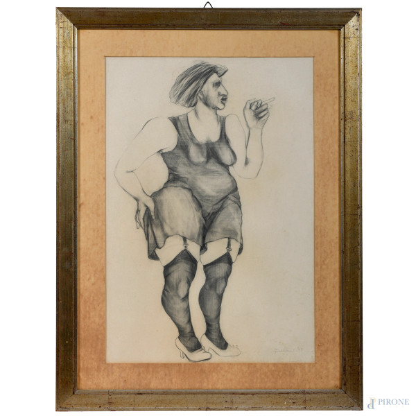 Adolph Frohner (1934-2007), Donna, disegno su carta, cm 75x55 compreso passepartout, firmato e datato "73" in basso a destra, entro cornice