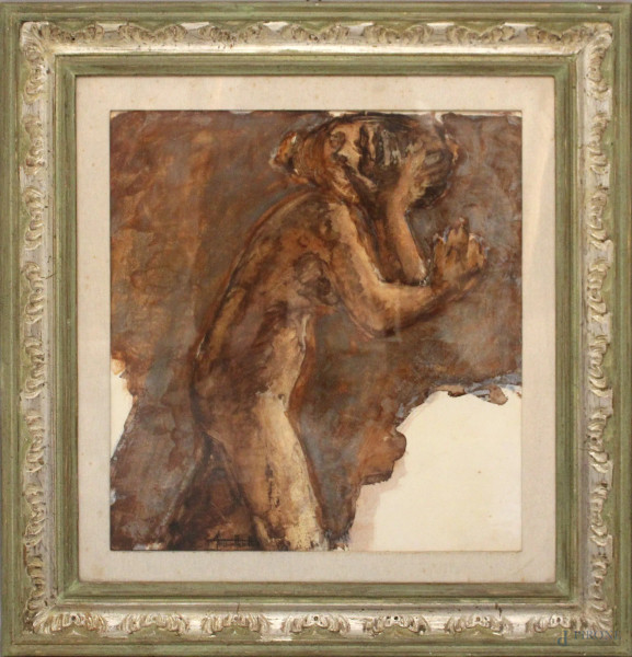 Americo Mazzotta - Nudino in piedi, olio su tela, cm 60x50, entro cornice.