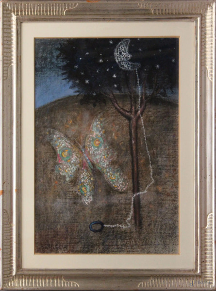 Enrico Benaglia - La Farfalla notturna, tecnica mista su carta, 46x32 cm, entro cornice