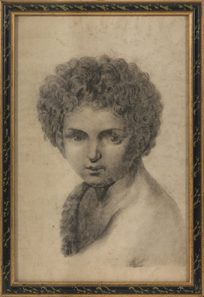 Ritratto di fanciullo, XIX-XX secolo, grafite su carta, cm 46x30 entro cornice, (difetti)