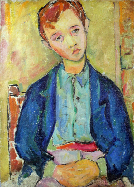 Ritratto di ragazzo, olio su tela, cm. 70x50, firmato.