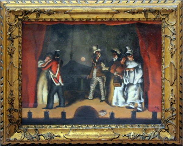 Luigi Surdi - Teatro, olio su tela, 60x77 cm, entro cornice